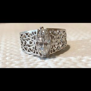 Vintage Marquise Cubic Zirconia Silver Ring 6 3/4